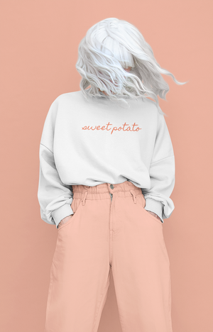 Sweet Potato White Crew Neck Sweatshirt